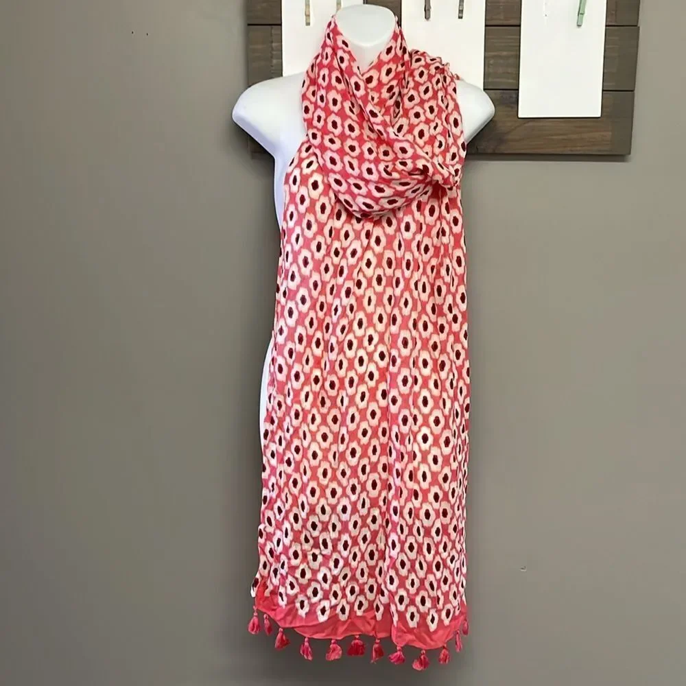 Kate Spade New York Pink Cream Red Viscose Abstract Fashion Scarf 2017 83”, 22”
